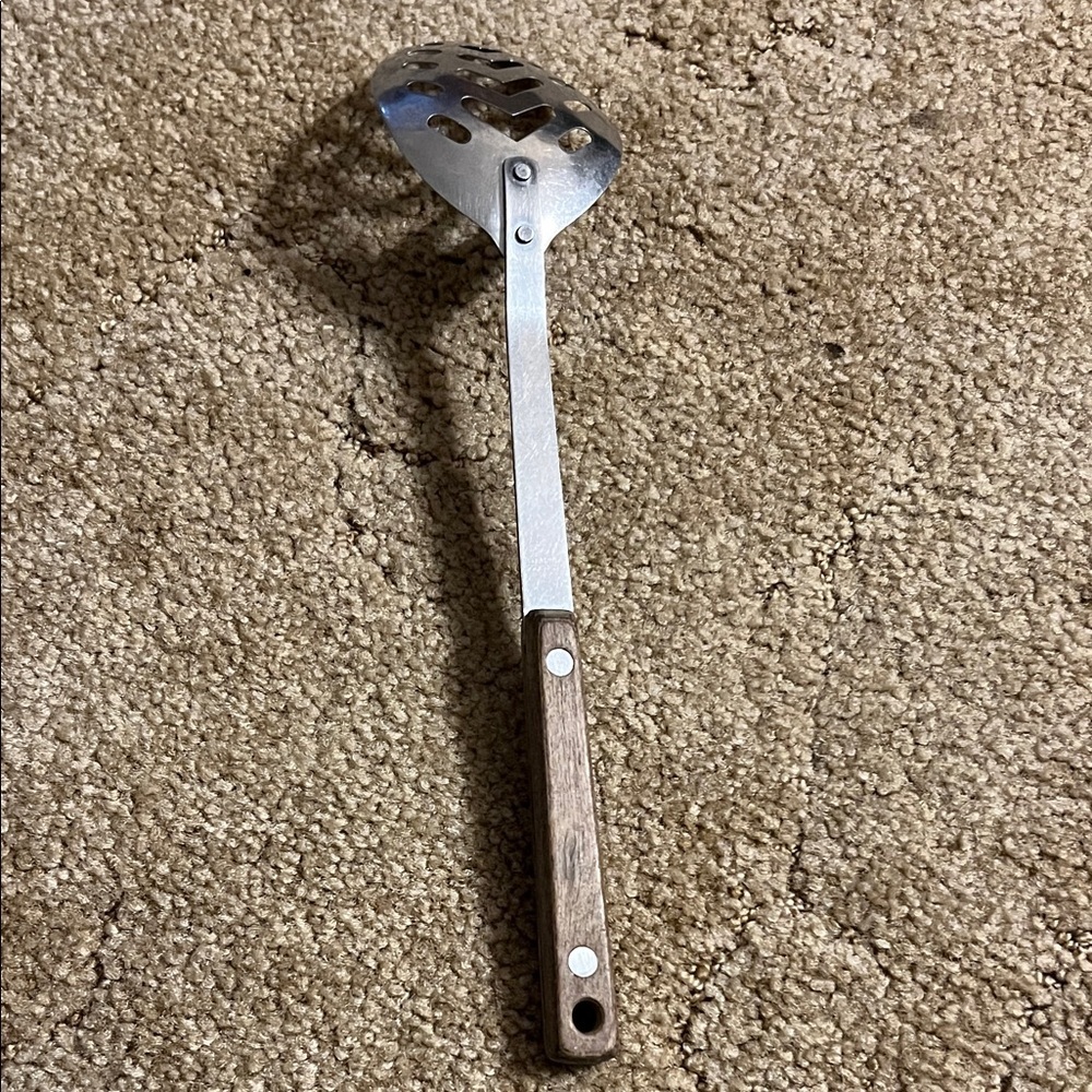 Vintage Stainless Steel Slotted Spoon with Wooden Handle - Picture 2 of 2